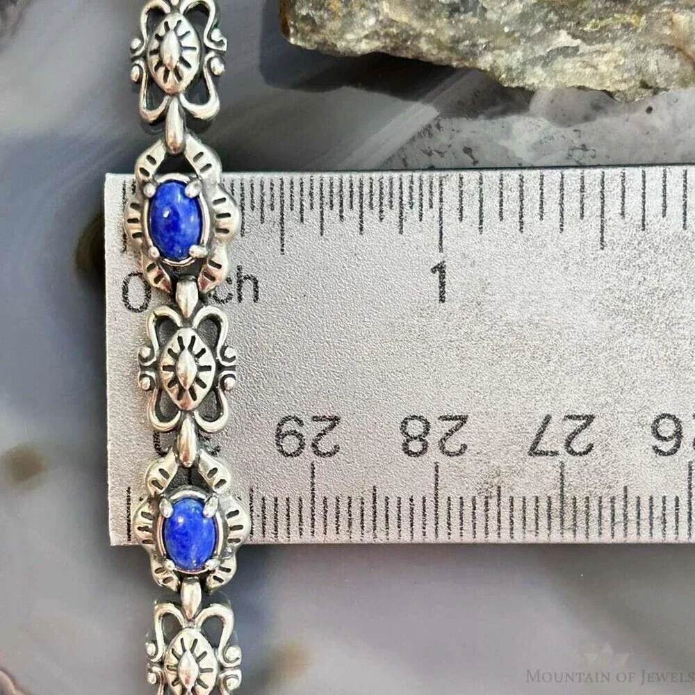 Carolyn Pollack Sterling Silver Lapis Decorated Foldover Link Bracelet For Women